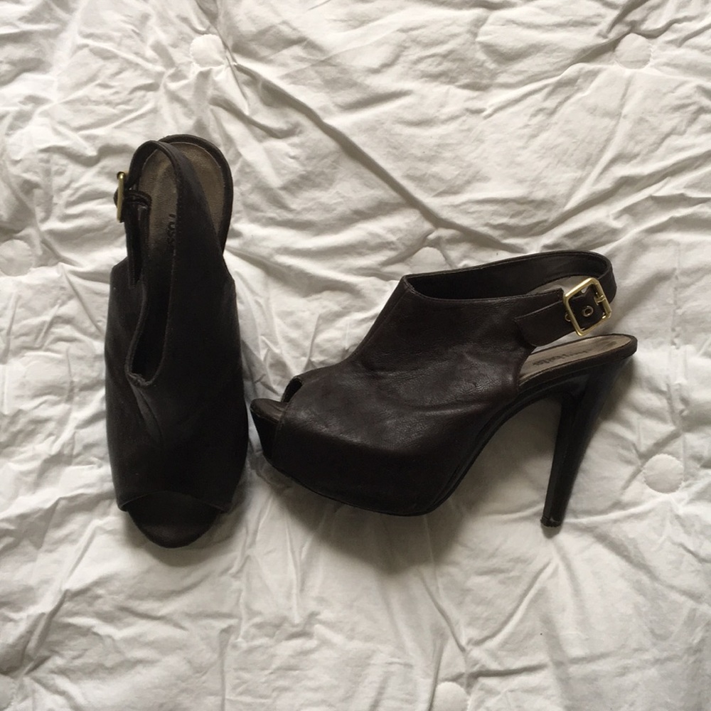 Brown faux leather heels